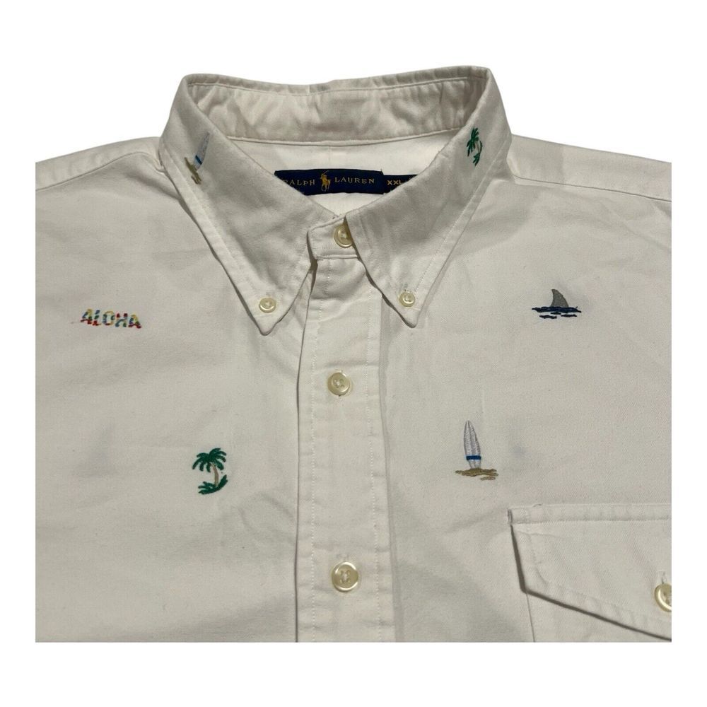 Ralph Lauren Slim Fit Oxford Embroidered All Over Short Sleeve Shirt Size 2XL